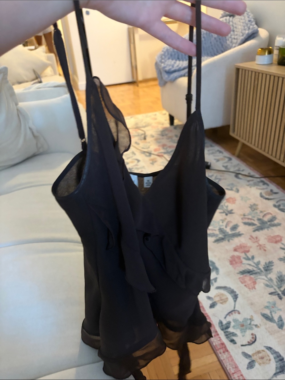 Black Ruffle Camisole Tank Top - Women